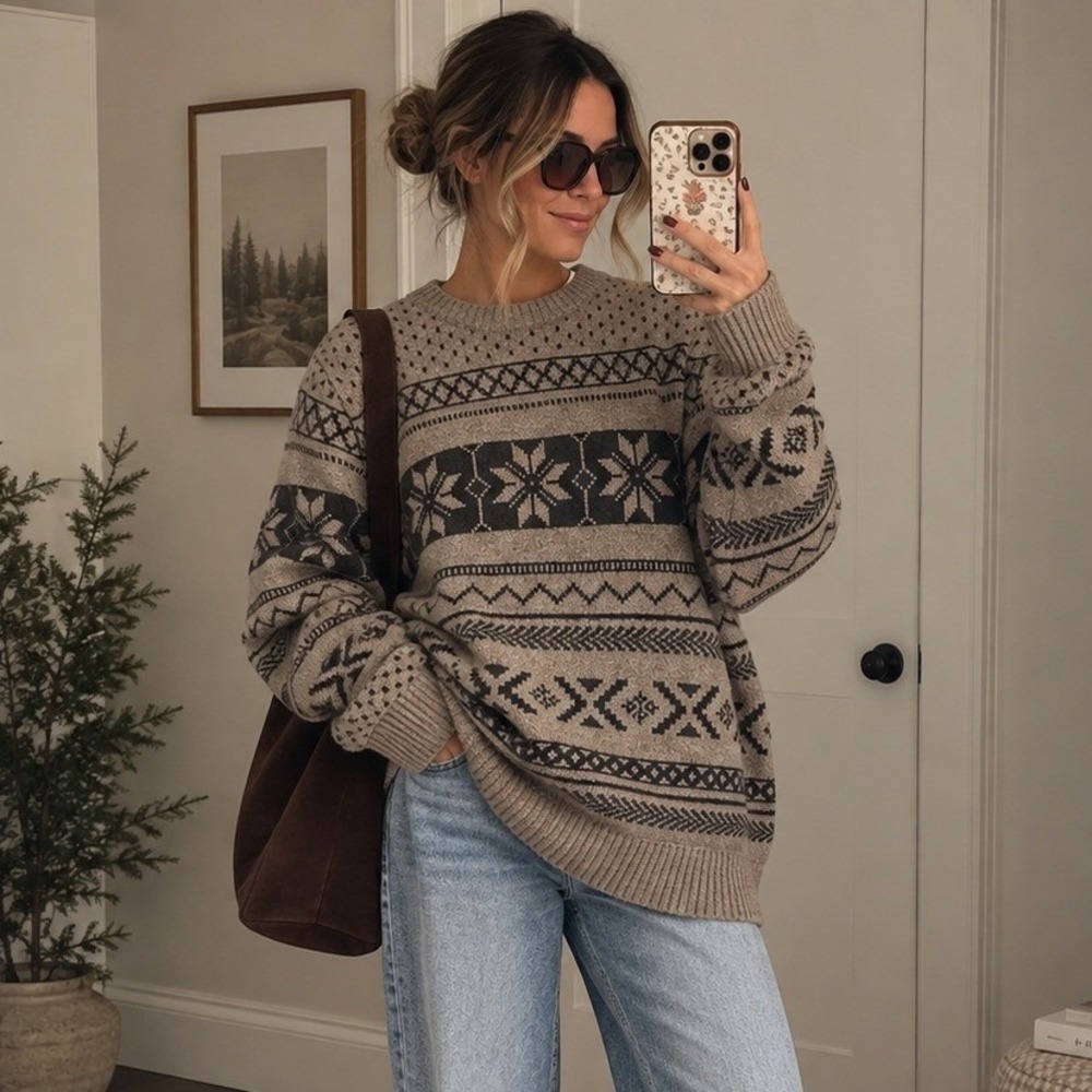 Old Navy Men's Fair Isle Sweater XXL Oversized Nordic Knit Pullover